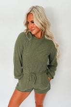 Pickle Green Corded Pullover Long Sleeve Drawstring Romper