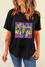 Black MARDI GRAS Fleur de Lis Bowknot Printed Crewneck Tee