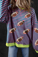 Green Stripe Sequin Rugby Football Graphic Colorblock Edge Game Day Sweatshirt