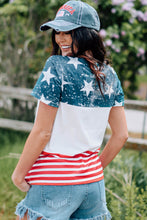 Multicolor Stars and Stripes Print Sequined Patched Pocket T Shirt