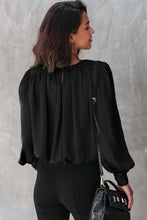 Black Padded Shoulder Buttoned Cuffs Pleated Loose Blouse