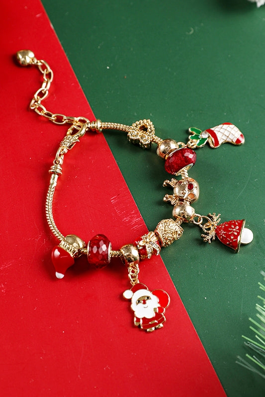 Racing Red Christmas Pendant Adjustable Plated Beaded Bracelet