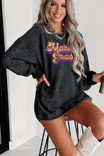 Black Carnival Sequin Mardi Gras Embroidered Pullover Sweatshirt