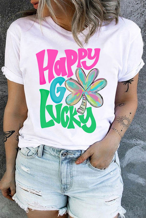 White Happy Go Lucky Graphic Plus Tee