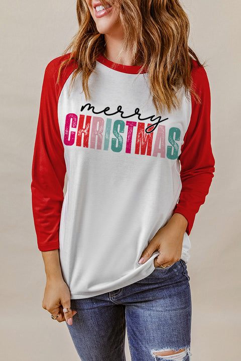 Christmas Tree Snowflakes Graphic Raglan Top