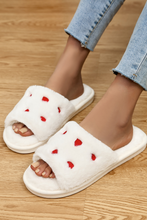 White Valentines Heart Embroidered Fuzzy Winter House Slippers