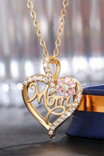 Gold Mom Rhinestone Flower Hollow-out Heart Necklace