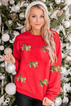 Red Bowknot Patched Pattern Crewneck Christmas Sweatshirt