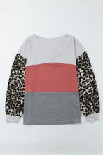 Wild Leopard Contrast Sleeve Colorblock Waffle Knit Top