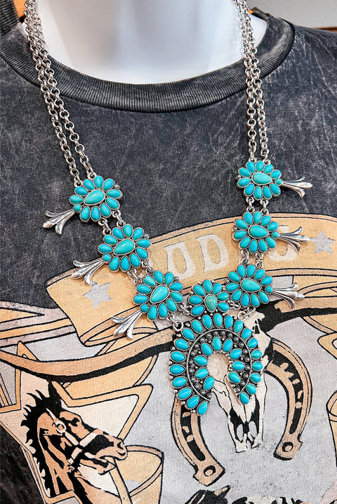 Light Blue Western Turquoise Decor Double Chain Necklace