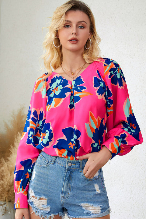 Flower Print Puff Sleeve Blouse