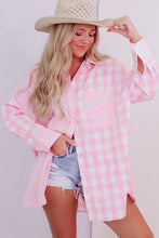 Camisa de manga larga con patchwork a cuadros de mezcla rosa