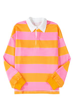 Yellow Stripe Color Block Polo Collar Sweatshirt