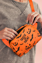 Orange Halloween TRICK OR TREAT Bat Pumpkin Print Crossbody Bag