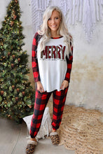 Christmas Pattern Plaid Color Block Two Piece Lounge Set