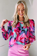 Multicolor Floral Print Ruched Sleeve Puff Sleeve Blouse