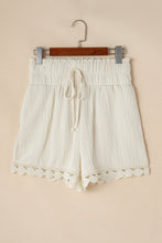 Apricot Textured Frilled Knotted High Waist Lace Hem Shorts