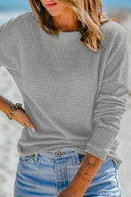 Light Grey Waffle Knit Drop Shoulder Long Sleeve Top