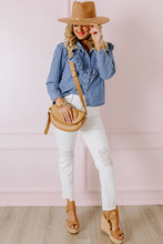 Dusk Blue Denim Ruffled Casual Top