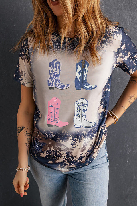 Multicolor Tie Dye Western Boots Printed Crewneck T-shirt