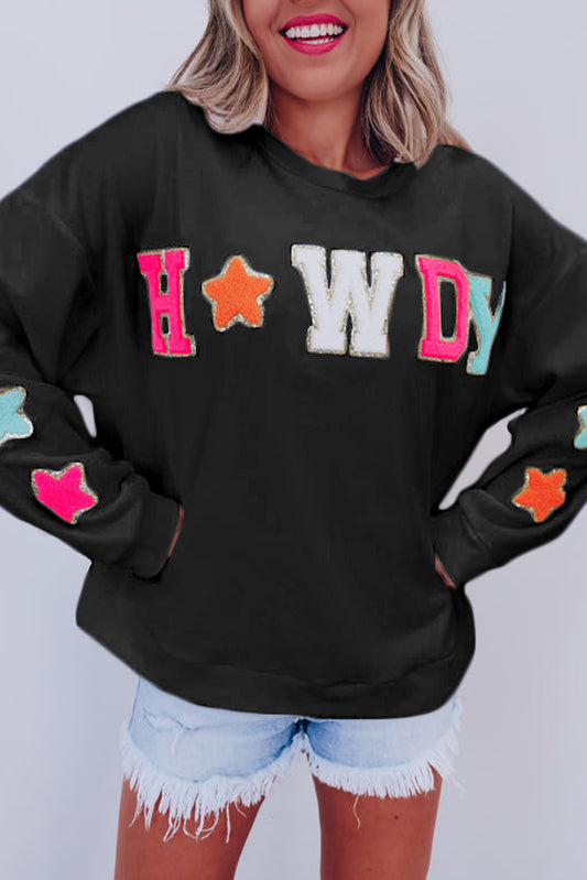 White Glitter Howdy Patch Graphic Casual Sweatshirt