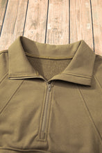 Brown Quarter Zip Stand Neck Kangaroo Pocket Sweatshirt