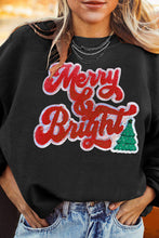 Black Merry & Bright Christmas Tree Pattern Corded Baggy Sweatshirt