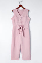 Buttoned Sleeveless Cropped Jumpsuit with Sash