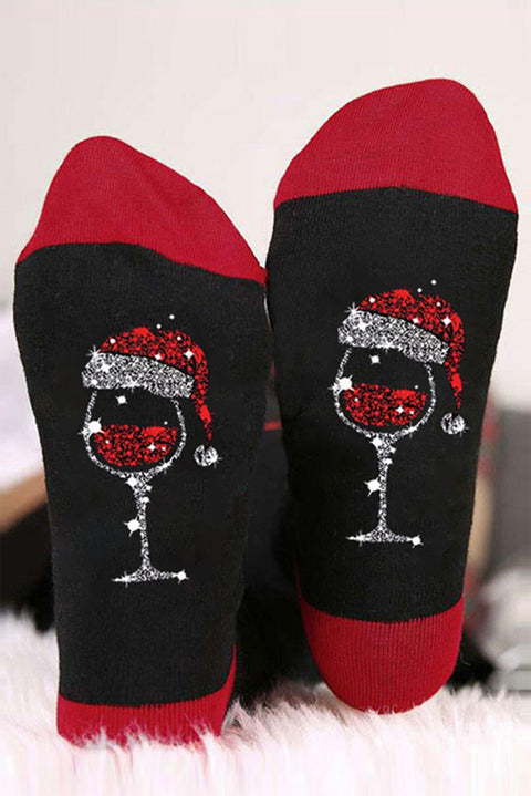 Black Christmas Champagne Santa Hat Graphic Socks