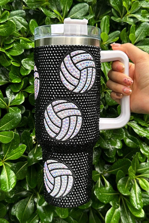 Black 40 Oz Rhinestone Volleyball Tumbler with Handle