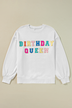 White BIRTHDAY QUEEN Graphic Balloon Sleeve Sweatshirt