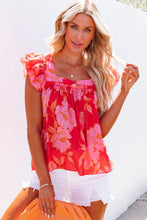 Floral Square Neck Ruffle Sleeve Blouse