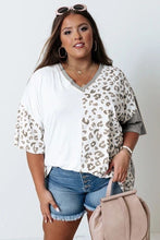 Plus Size Leopard Patchwork Short Sleeve Top