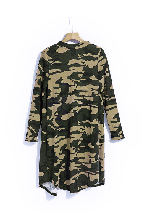 Green Camo Print Long Cardigan