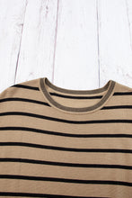 Khaki Stripe Knitted Bat Sleeve T Shirt