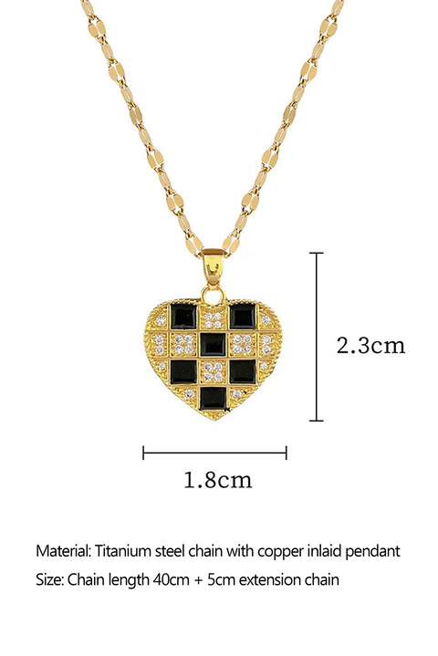 Gold Checker Heart Shape Pendant Necklace