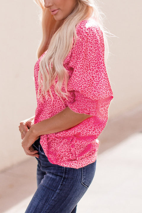 Blusa extragrande con mangas abullonadas y estampado de leopardo