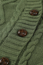 Green Front Pocket and Buttons Closure Cardigan