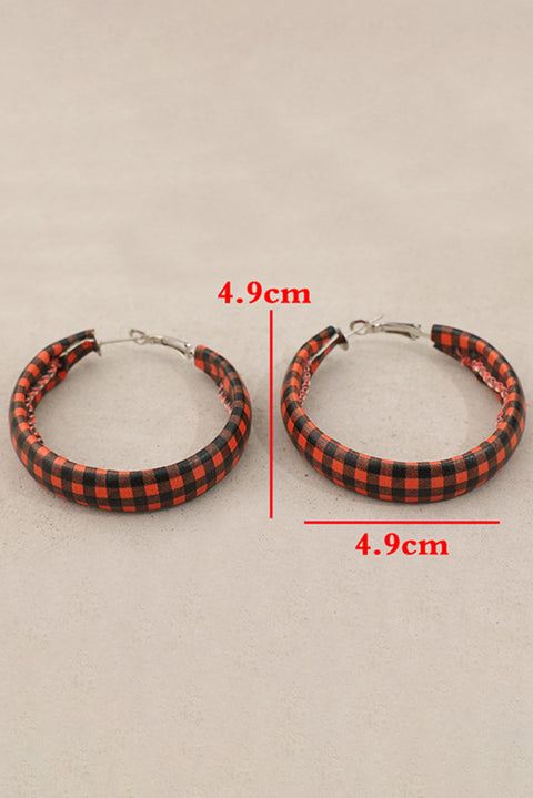 Red Dahlia Plaid Print PU Leather Hoop Earrings