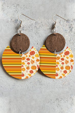 Multicolor Rainbow Stripe Pattern Notch Round Wooden Pendant Earrings