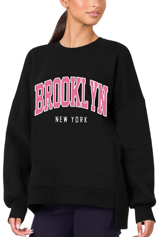 Black BROOKLYN NEW YORK Graphic Drop Shoulder Sweatshirt