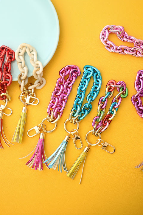 Festival Fuchsia Chain Design Tassel Key Ring