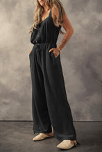 Black Knotted Straps Button Textured Drawstring Jumpsuit