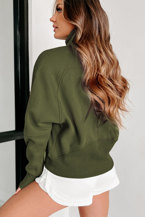 Moss Green Quarter Zip Stand Neck Kangaroo Pocket Sweatshirt