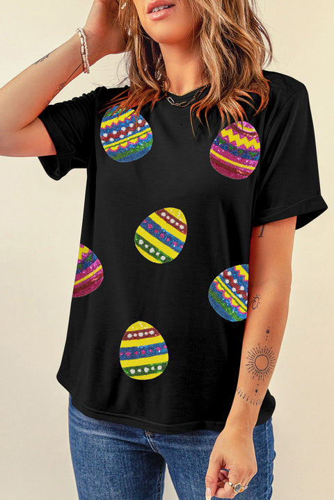 Black Shimmer Easter Eggs Print T-shirt