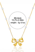 Gold Pearl Decor Plated Bow Knot Pendant Necklace