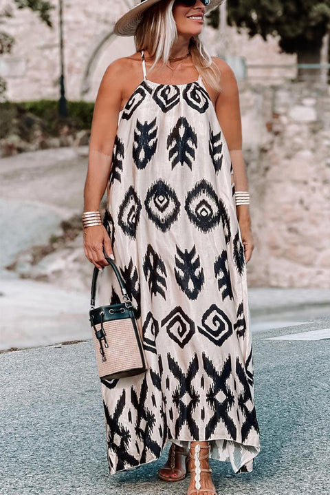 Black Plus Size Western Print Halter Maxi Dress