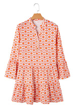 Orange Floral Print Flounce Sleeve Buttoned Front Mini Dress