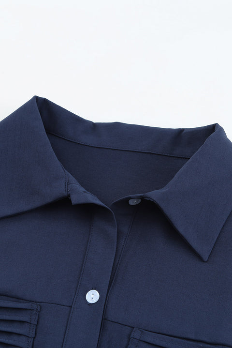 Solid Pocket Long Sleeve Button-up Shirt