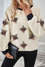 Jet Stream Textured Colorblock Edge Sequin Turkey Graphic Long Sleeve Top